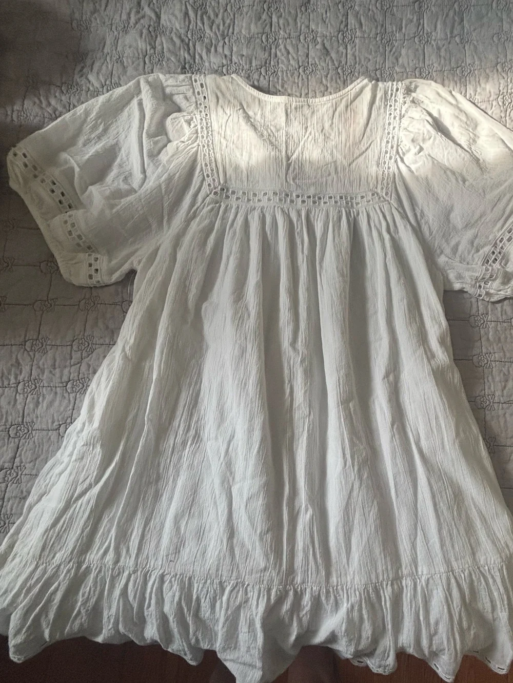 White Cotton Eyelet Mini Dress - Soft Boho Style NWOT